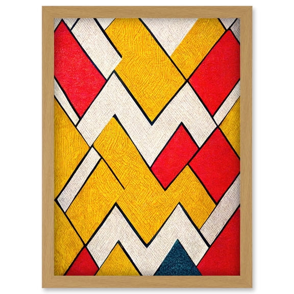 Geometric Abstract 1980s Memphis Design Yellow Red Artwork Framed Wall Art Print A4