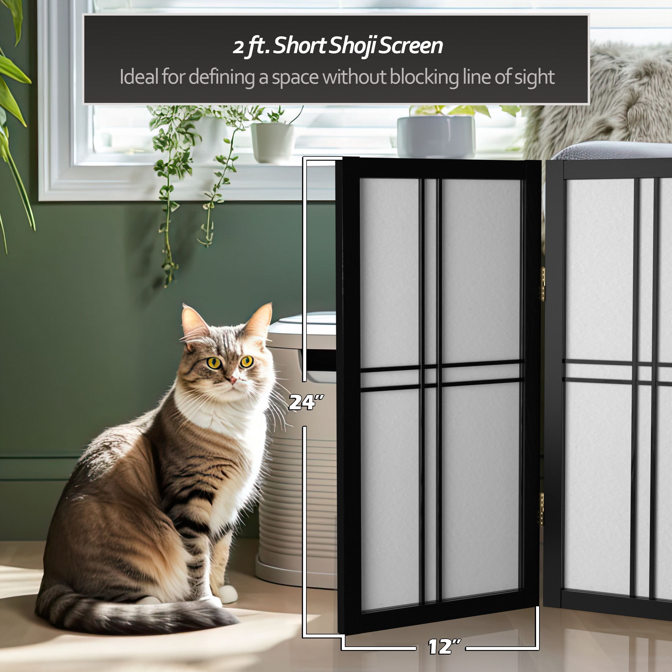 Red Lantern 2 ft. Short Desktop Double Cross Shoji Screen - Black - 4 Panels