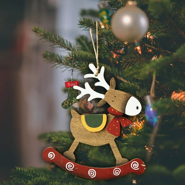 pstuiky Adorno navideño de madera con forma de árbol de Navidad, estilo vintage pintado.