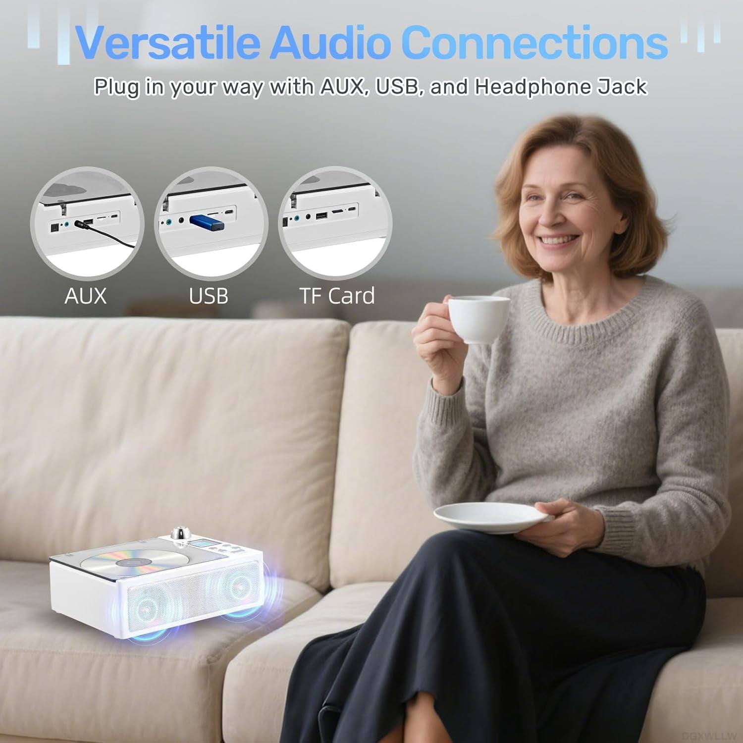 CD Player Boombox with LCD Screen Display, Bluetooth Rechargeable Boombox with CD-R/RW/MP3 Playback, Desktop CD Music Players for Home, Dual Stereo Sound, FM Radio/AUX/USB/TF