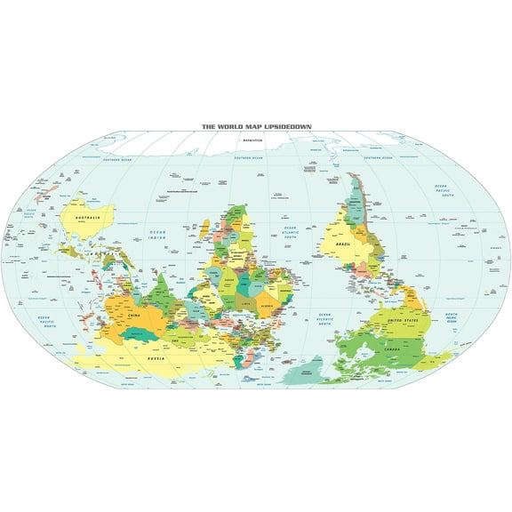 Wall Art Impressions 46x24in World Political Wall Map Upside Down 【Photo paper】