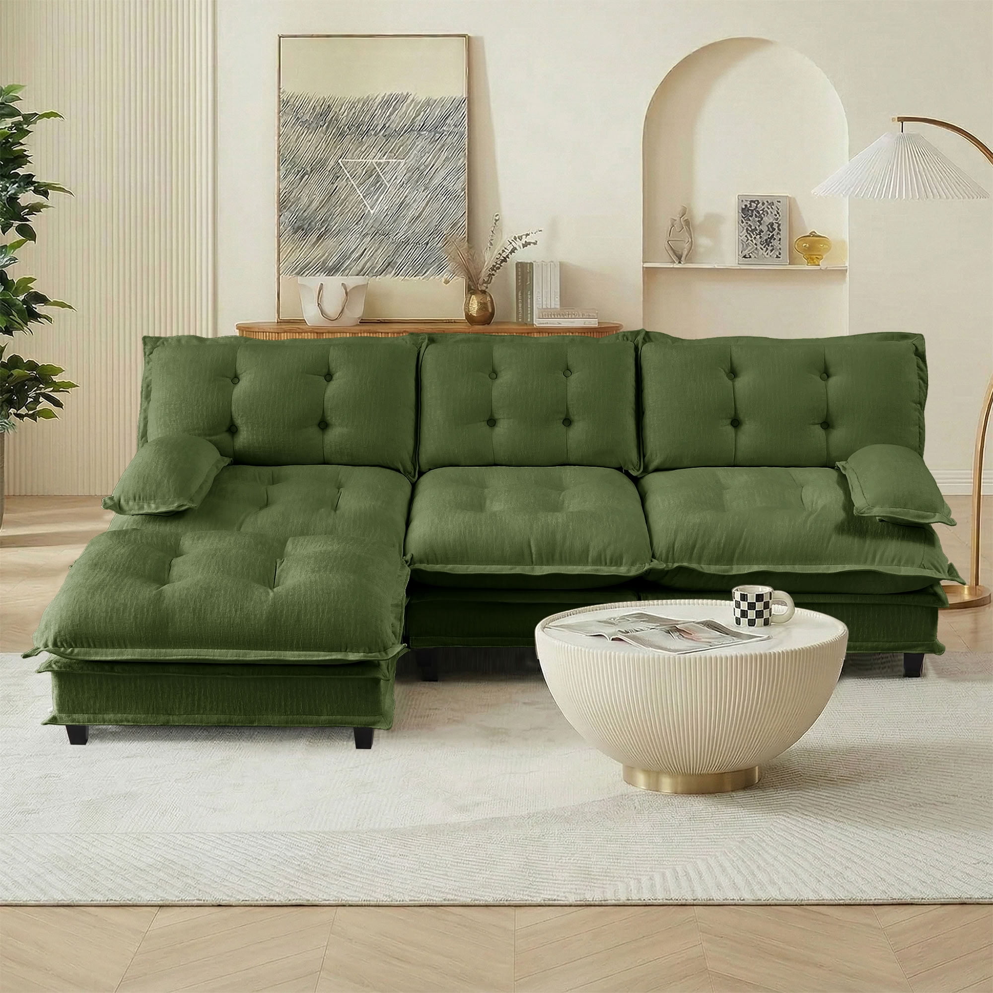 MAYEERTY 107 Inch Cloud Modular Sectional Sofa, L-Shaped 3-Seater Chenille Couch, Solid Wood & Metal Frame for Home Living Room
