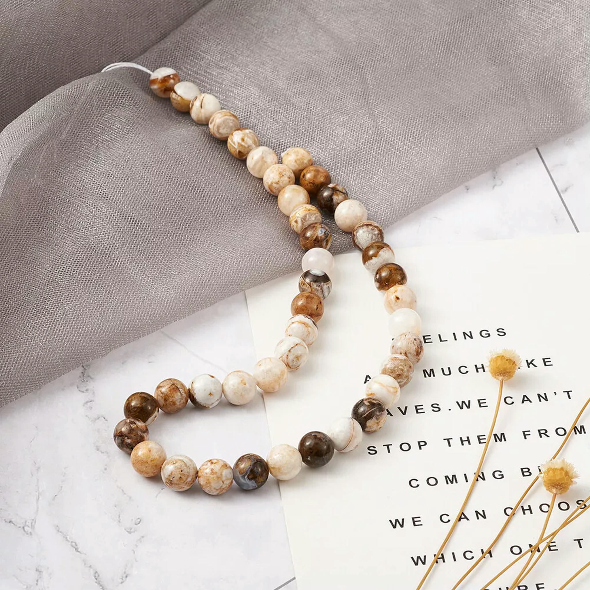 EOEMY 46Pcs Natural America Petrified Wood Beads Round Smooth Loose Spacer Craft 8mm