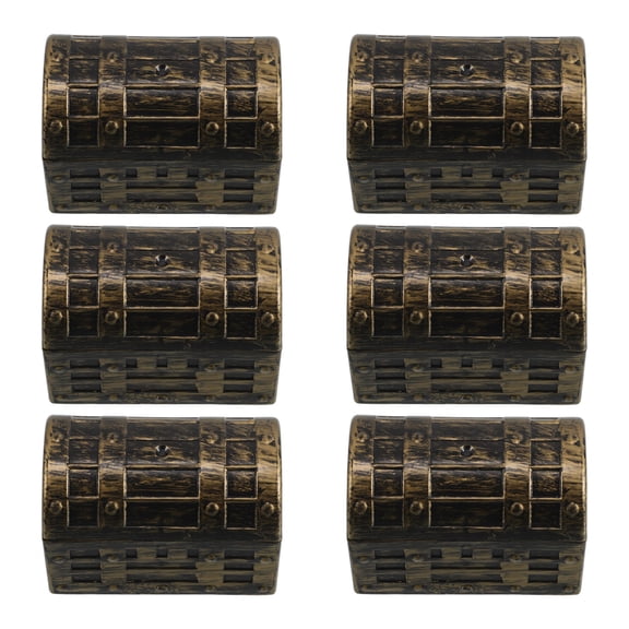 RENACLIPY 6-Pack Small Dark Brown Pirate Treasure Chest Jewelry Storage Boxes Vintage Style Organizer