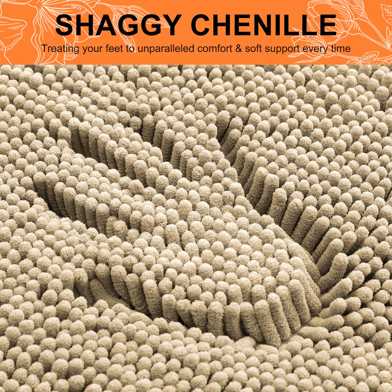 Smiry Bathroom Rugs Sets 2 Piece, Soft Absorbent Chenille Bath Rug Set, Non Slip Machine Washable Shaggy Bath Mats for Tub, Shower, and Floor (30x20+24x16, Beige)