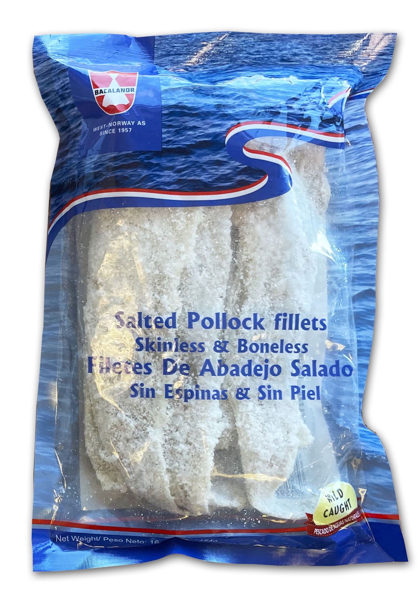 Bacalanor Salted Boned Skinless, Pollock Fillets, 1 lb