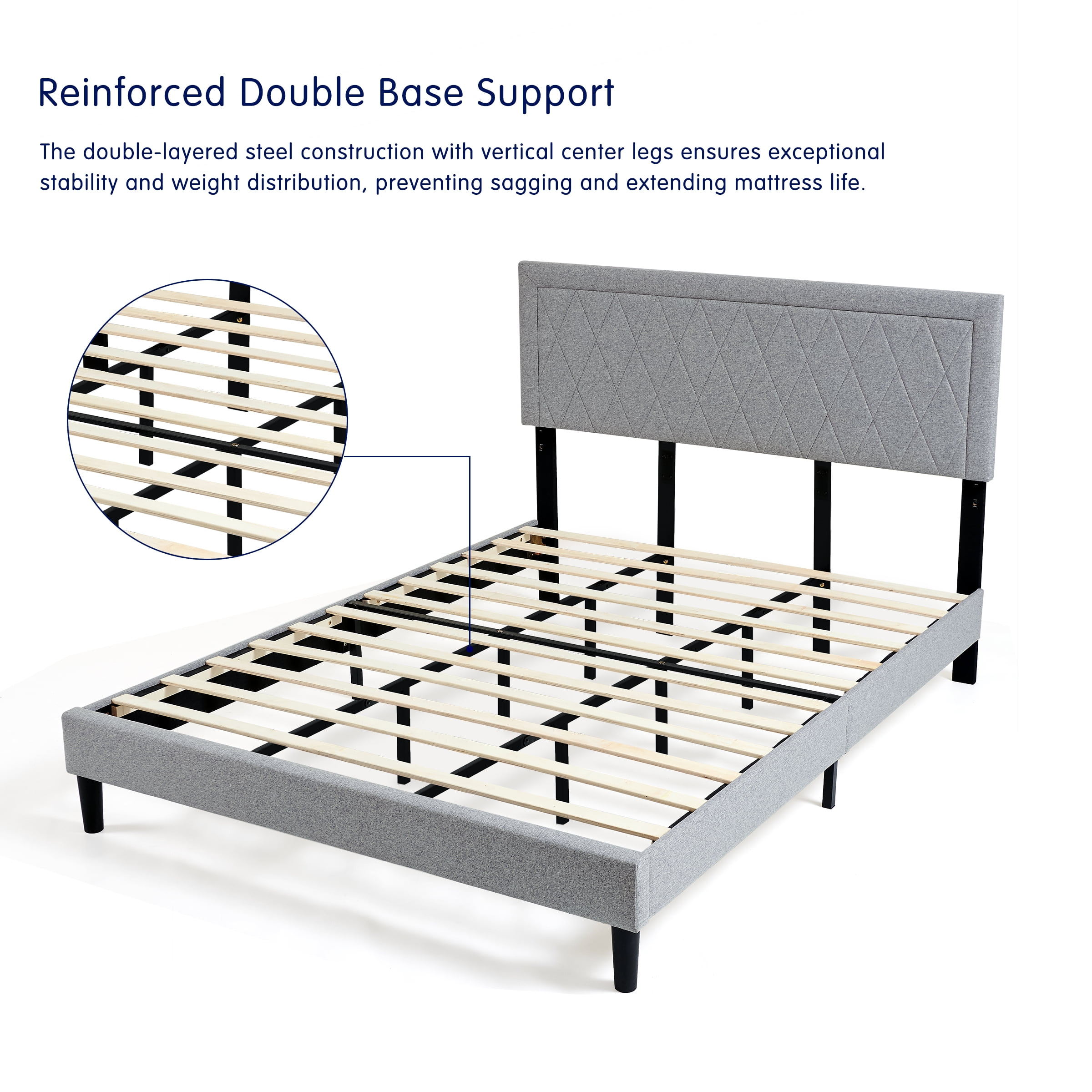 Modern Upholstered Bed Frame,Solid wood Platform,No Box Spring Needed,Full,Gray