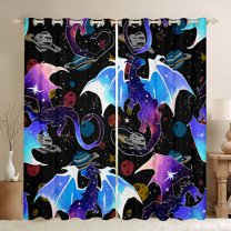Homewish Children Magical Dragon Blackout Curtains Set of 2 (52x84 Each),Cartoon Animal Window Curtains,Universe Galaxy Planet Curtains and Drapes,Microfiber Bedroom Decor
