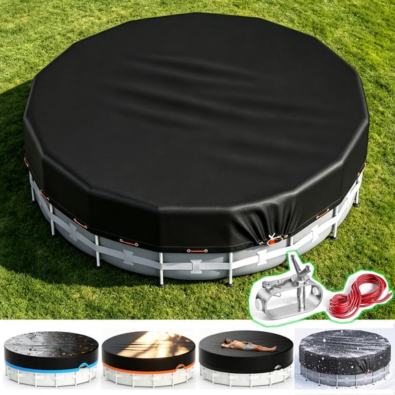 SHELTUSE 12 FT Round Pool Cover, Solar Covers for Above Ground Pools, Inground Pool Cover Protector with Steel Rope Increase Stability, Hot Tub Cover Ideal for Waterproof and Dustproof, Black