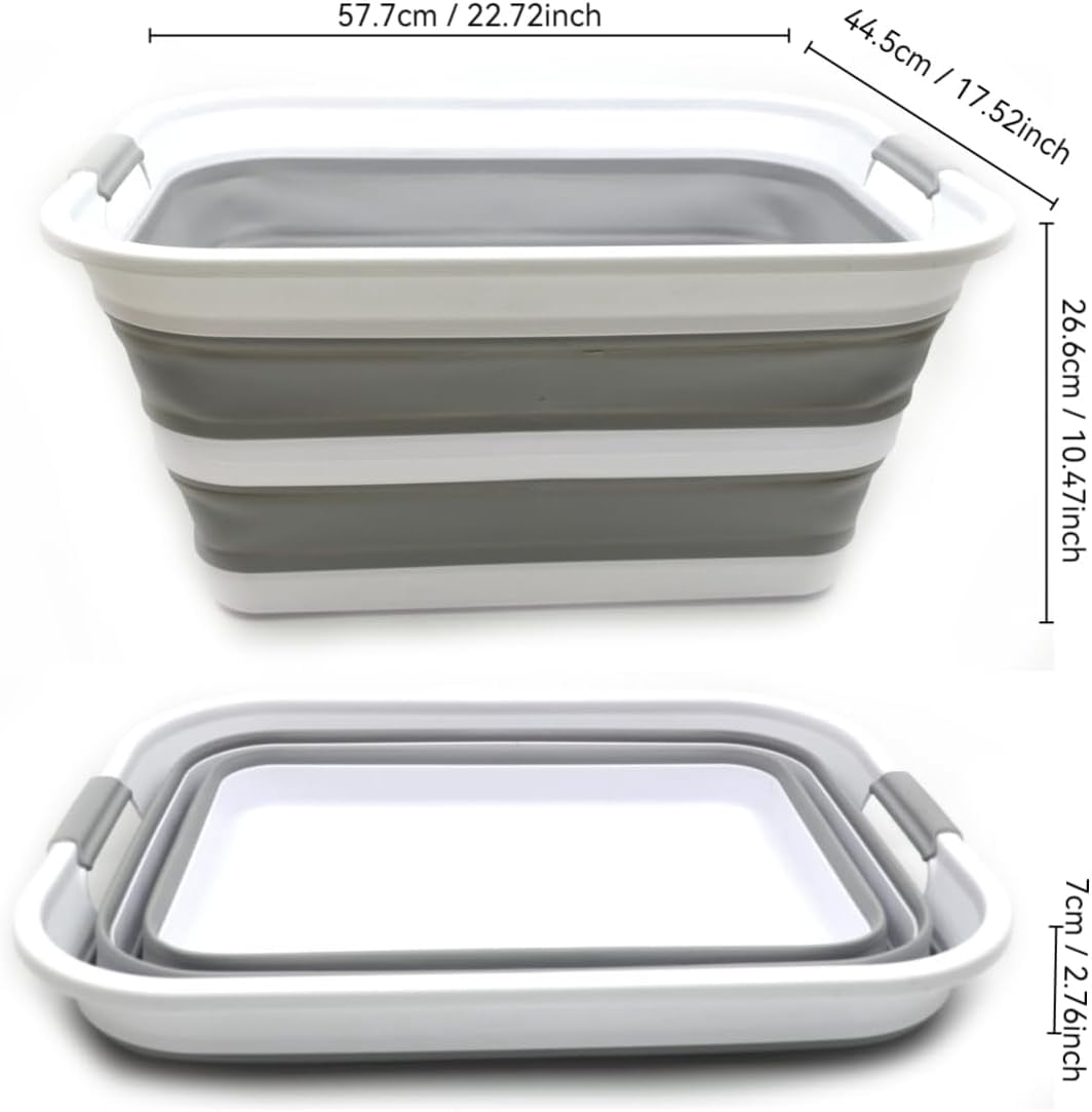CHTER 42L Set of 2 Collapsible Plastic Laundry Basket - Foldable Pop Up Storage Container/Organizer - Portable Washing Tub - Space Saving Hamper/Basket (Grey, 2)
