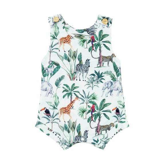 Franhais Baby Romper, Sleeveless Crew Neck Animals Print Button Closure Summer Bodysuit for Girls Boys