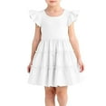thumbnail image 4 of Glisme Summer Dress For Girls Casual A Line Sundress With Elastic Waist For Outdoor Play And Daily Wear Elegant Little Girl Princess Dress Size 2-3 Years,White, 4 of 5