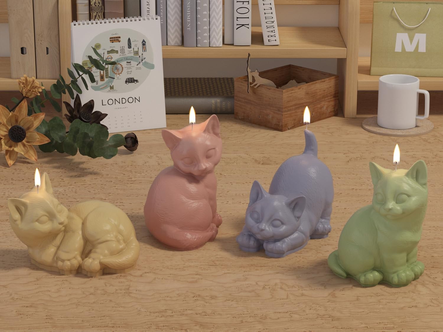 ABCISI 5 Cat Silicone Molds, Cute Mini Kitten Candle Mold for Soap Soy Wax DIY Handcraft, Animal Resin Molds, Gift for Wedding Party Home Dinner Festive Days Car Decoration
