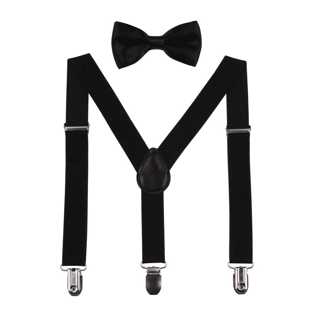 Kids Braces and Bow Tie Set Boys 3 Clips Polka Dot Y Shaped Adjustable Suspenders Birthday Party Stylish Matching Accessories