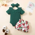 thumbnail image 4 of Girls Summer Outfit Ribbed Ruffle Bodysuit Floral Bloomer Shorts Headband 3 Piece Baby Clothes Set 0-24M, 4 of 6