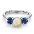 thumbnail image 3 of Gem Stone King 925 Sterling Silver White Ethiopian Opal and Blue Created Sapphire Engagement Ring for Women | 1.76 Cttw | Round Cabochon 6MM | Gemstone October Birthstone | Size 5, 3 of 6