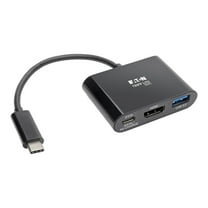 Eaton Tripp Lite Series USB C to HDMI Adapter w/USB-A Hub and PD Charging - USB 3.1, Thunderbolt 3 Compatible, 4K x 2K @ 30 Hz, Black USB Type C, USB-C - Docking station - USB-C 3.1 / Thunderbolt 3 - HDMI