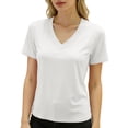 thumbnail image 2 of Delayuji Womens Short Sleeve Tshirt V Neck Casual T Shirts Basic Tee Classic Fit Plain Summer Crop Tops Work Wear M-6XL, 2 of 5