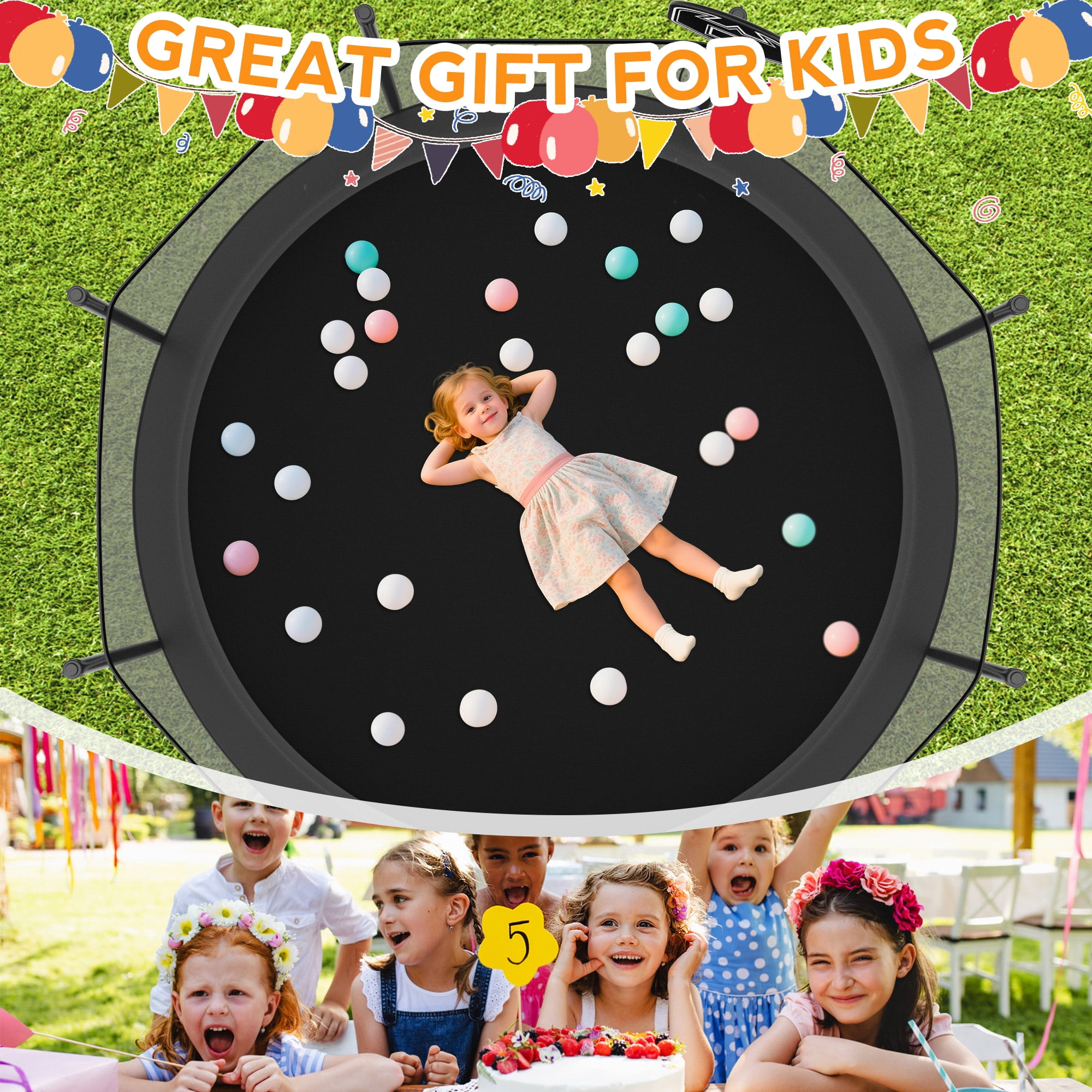 KOFUN 1200LBS 12FT Trampoline for Kids and Adults Outdoor Backyard Trampoline with Safety Enclosure Net, Basketball Hoop, 4 Anchor Kits, Ladder, A Ball, Black