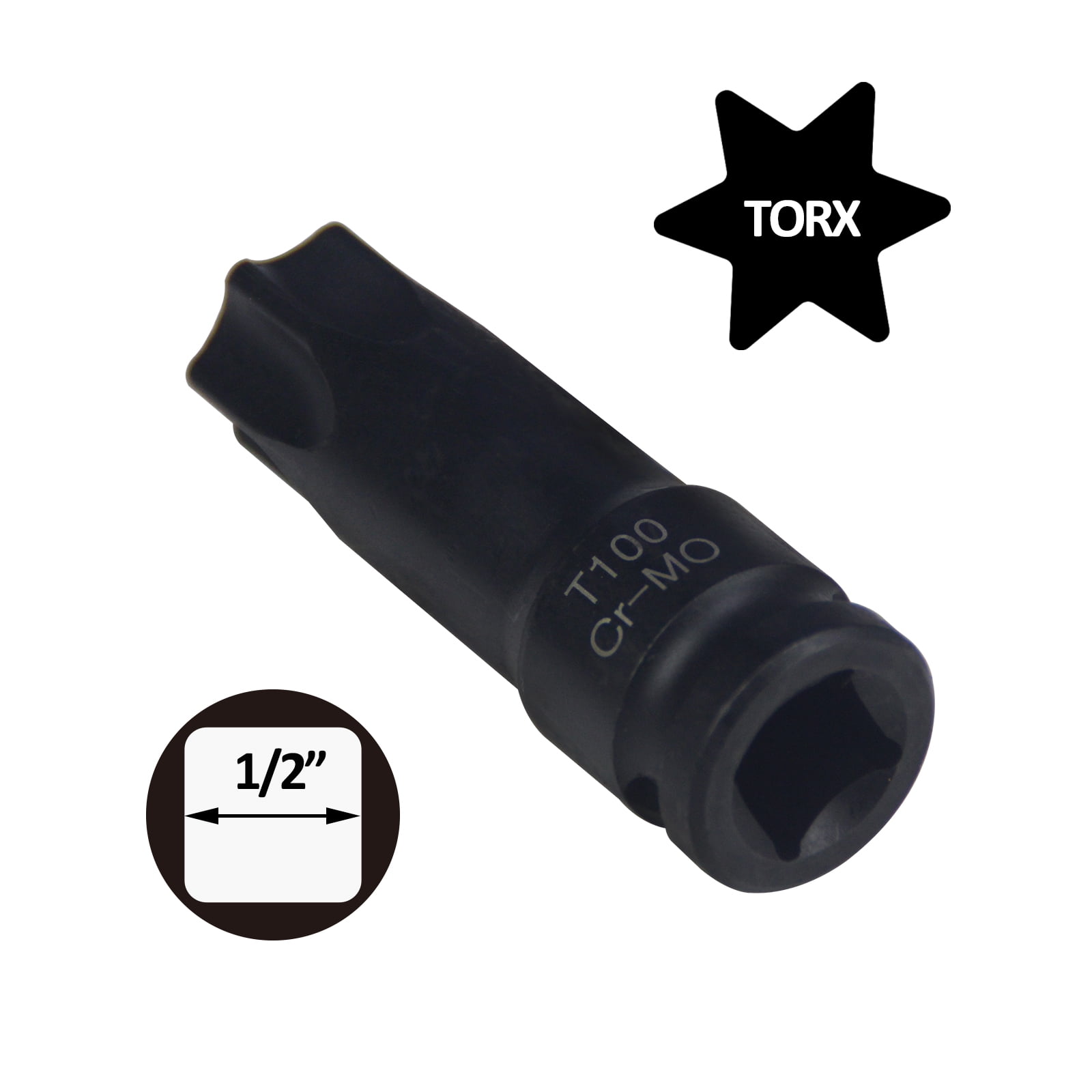 1/2 Inch Drive Torx Impact Socket Set with 10pcs Extra Long Bits, Cr-Mo Steel, Sizes T30 to T100 (T30, T40, T45, T50, T55, T60, T70, T80, T90, T100 Included), 3-Inch Bits, Complete with Storage Case