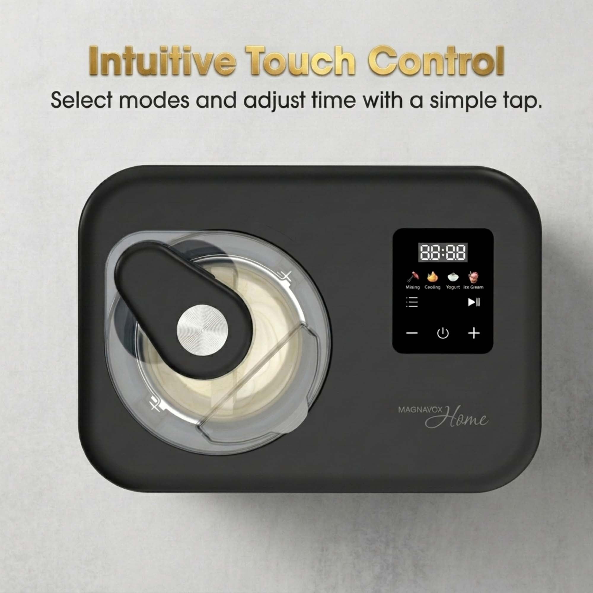 Magnavox 1.3 qt. Electric Ice Cream Maker with Built-in Compressor and Touchscreen Controls, Black