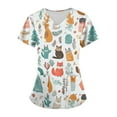 thumbnail image 6 of WTOBBY Women's Plus Size Short Sleeve Printed Scrubs Set with Pockets, V-Neck, Animal Floral Print, 2-Piece Nursing Uniform, Medical Workwear for Caregivers,Beige L, 6 of 6
