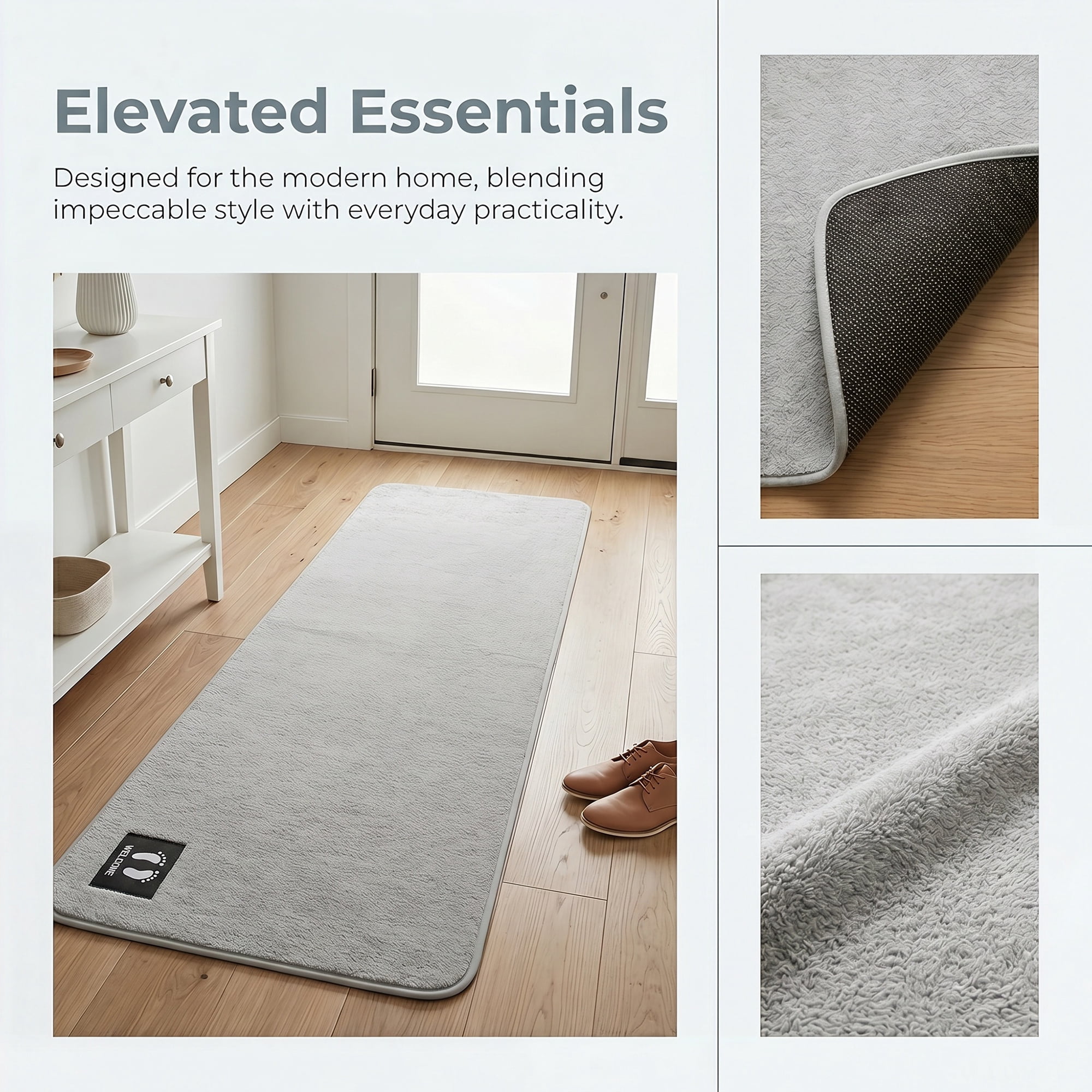 Unique Bargains Non Slip Absorbent Solid Color Polyester Runner Mat Light Grey 47" x 20"
