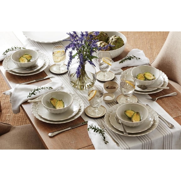 Dinnerware Set, French Perle Scallop 4-Piece Place Setting, White, 4 Piece