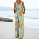 thumbnail image 4 of ICHUANYI Clearance Women Print Jumpsuit Pajamas Casual Buttons Pocket Sleeveless Wide Leg Long Pants(Light Blue, XL) ICHUANYI WER2023080909607, 4 of 6
