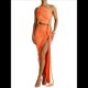 thumbnail image 1 of Conjuntos de Vestidos de Noche Asimétricos con Abertura Alta para Playa y Verano para Mujer Naranja S, 1 of 7