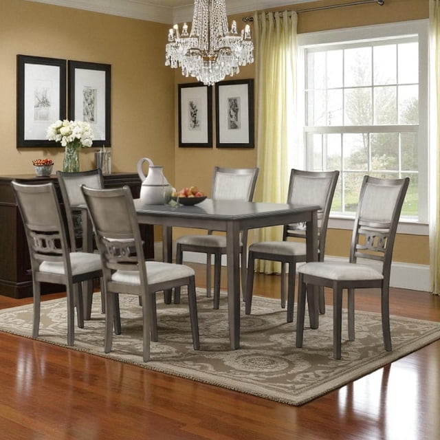Cosmic Homes 7 Pcs Dining Table Set for 6 Grey | Modern Dining Chairs Set of 6 & Dining Room Table | Table a Manger, Chaise de Cuisine | Table and Chairs Set Kitchen | Grey Kitchen Table Set