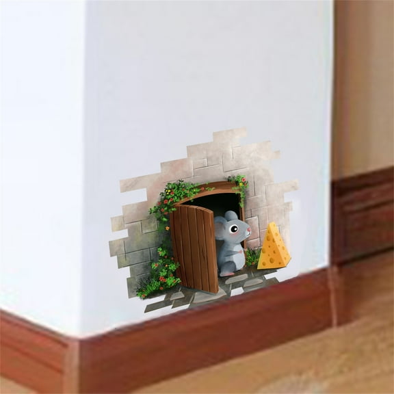 Wall Stickers Realistic Mouse Hole Wall Mouse In A Hole Wall Decal Art Stickers For Home Decor Living Room Wall Decoration As Show One Size