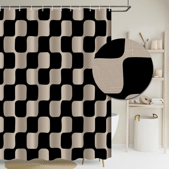 Shower Curtain Geometric Abstract Waterproof Bath Curtains with Hooks, Modern Minimalist Bathroom Decor 60"x72", Black and Brown