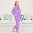 thumbnail image 6 of Fluffy Pajamas Set Fuzzy Winter Warm Pj Sets Pullover Tops and Long Pants Purple Hibiscus Flowers Small, 6 of 8