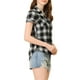 thumbnail image 4 of CAMISAS DE CUADROS PARA MUJER INSPIRE CHIC, CUELLO DE PUNTO, BLUSAS DE BOTONES TAMAÑO S NEGRO, 4 of 6