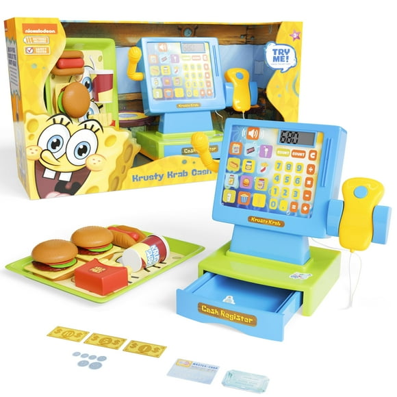 Lollipop Spongebob Cash Register Play Set - Krusty Krab Cash Register - Includes Toy Cash Register and Realistic Play Food Items with Pretend Food and Play Money