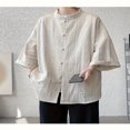 thumbnail image 1 of 2025 New Chinese Style Men's Linen Short Sleeve Shirt, 1 of 5