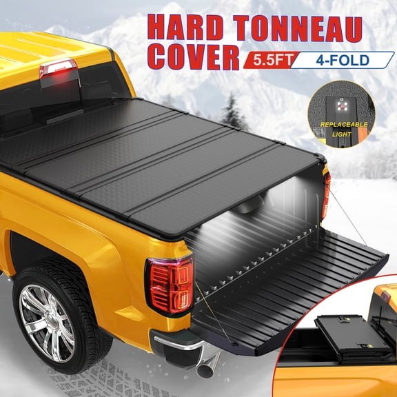 5.5FT Hard Bed Tonneau Cover For 2007-2013 Toyota Tundra Truck Bed  LED 4 Fold