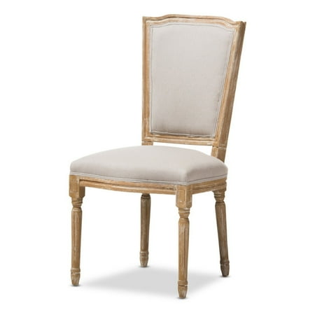 French Kitchen Chairs Baxton Studio Cadencia French Vintage Cottage Weathered Oak and Beige Upholstery Dining Side Chair ()