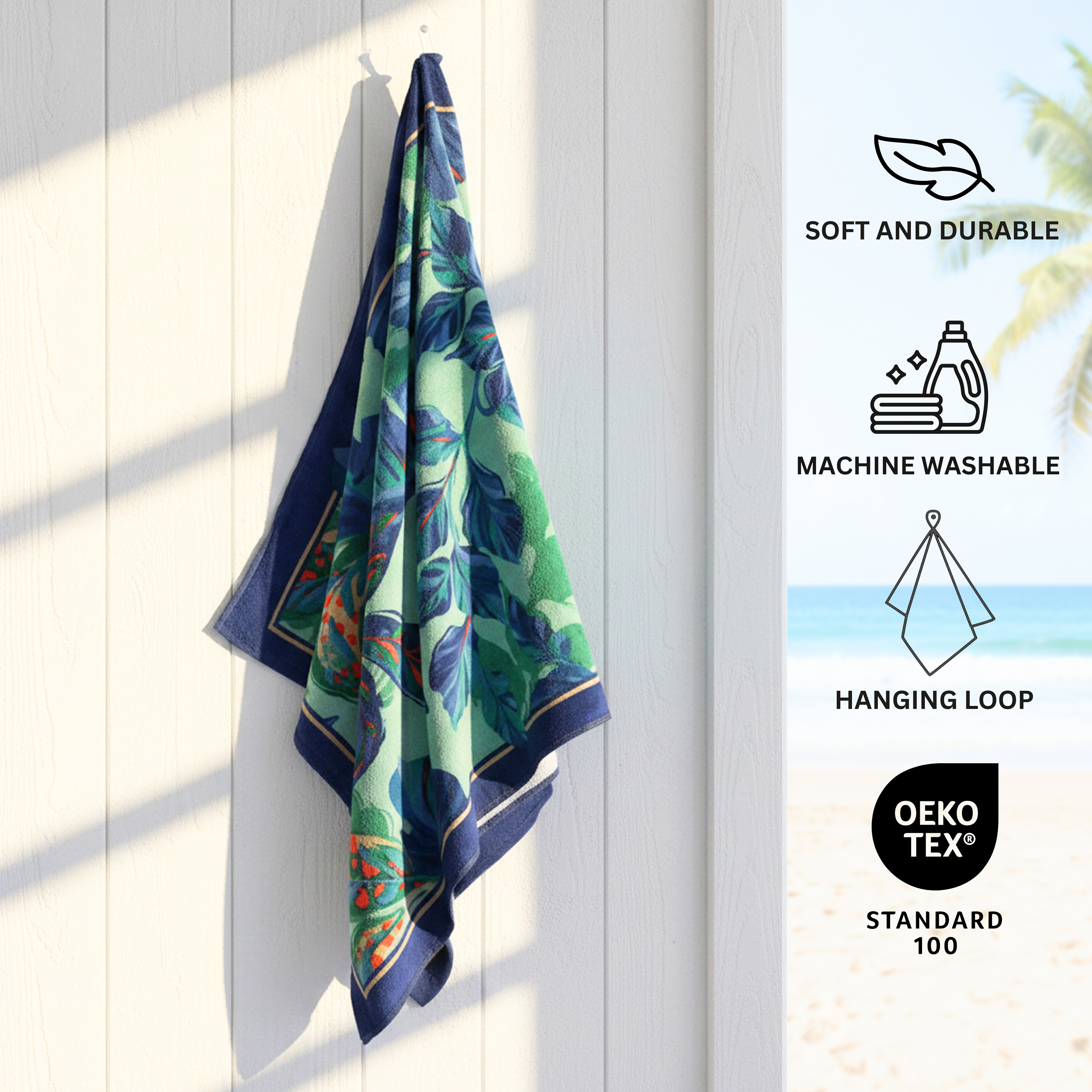 Mainstays Oversized Cotton Blend Beach Towel, 36 x 72 in, Tropical Foliage