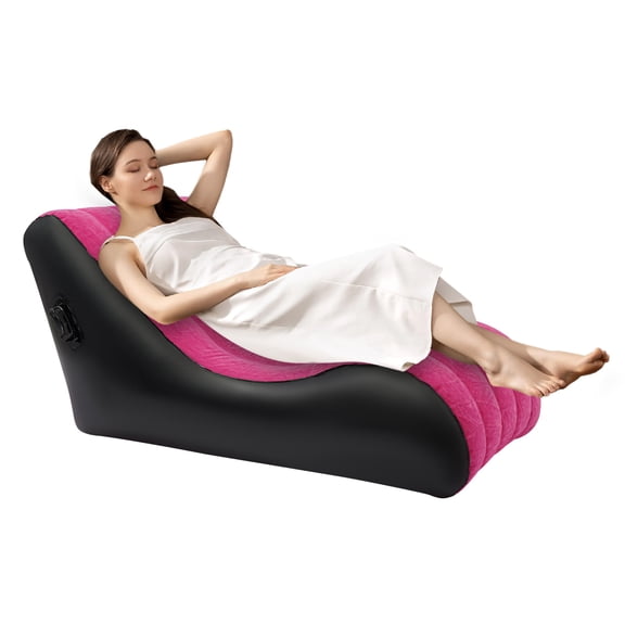 Inflatable Couch with Air Pump, Portable Waterproof Rose Red Sofa Lounger, Foldable Blow Up Sofa Bed for Indoor Outdoor Camping, 440lbs Capacity, 35.4 ” Wide