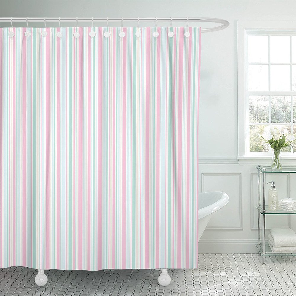 PKNMT Spring Stripes Pattern Pink Blue Beige and White Lines Shower