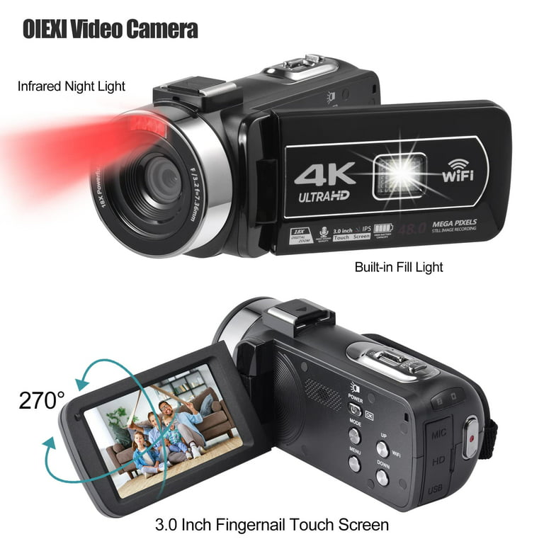 Videocámara de cámara de video 4K con zoom digital de 18X, cámara de  vlogging de 48MP para , pantalla táctil giratoria IPS de 270° de 3.0