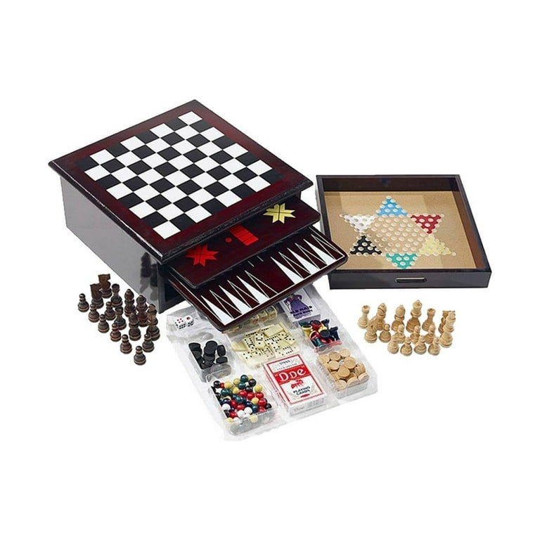 Board Game Set - Deluxe 15 in 1 Wood Tabletop Games with Storage