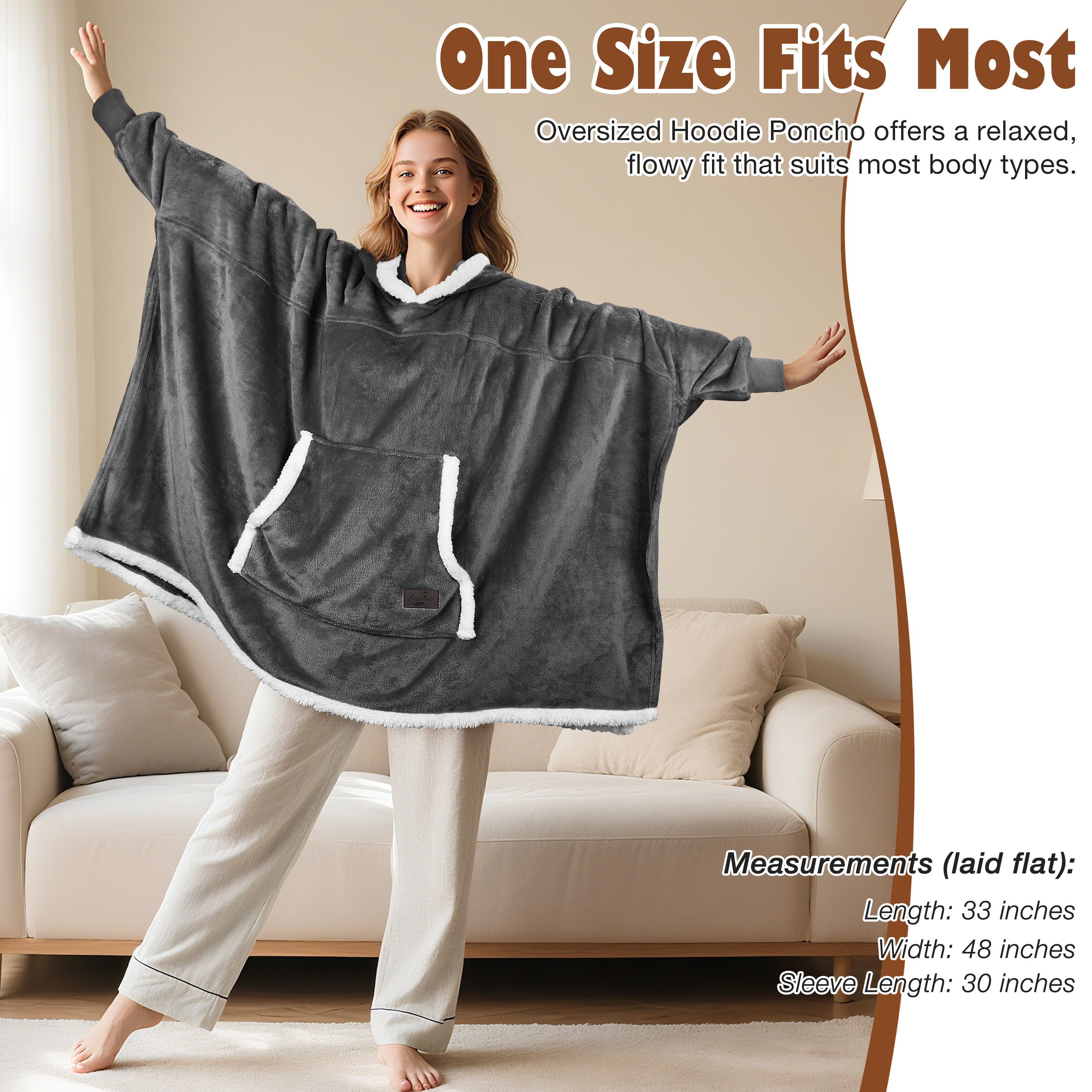 Oversized Hooded Poncho Cape, Casual Hoodie Sweatshirt, Batwing Coat Pullover | Light Weight, Cozy, Comfortable, Roomy | for Adults Women Men Teens