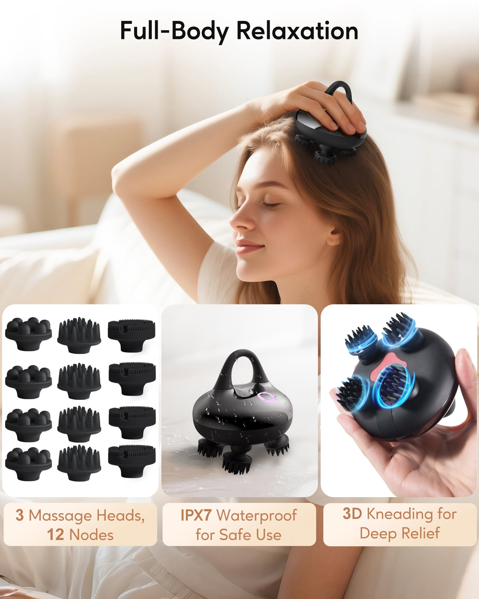 Arboleaf Electric Scalp Massager Handheld - Waterproof IPX7, 8 Removable Claws - Black