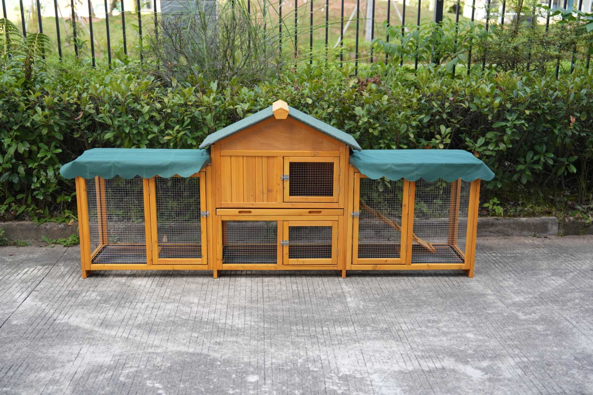 82" Extra Large Wood Rabbit Hutch, Easy Assembly, Stable Bunny Cage with Cleaning Tray & Waterproof Roof, Removable Cover for Indoor/Outdoor Use