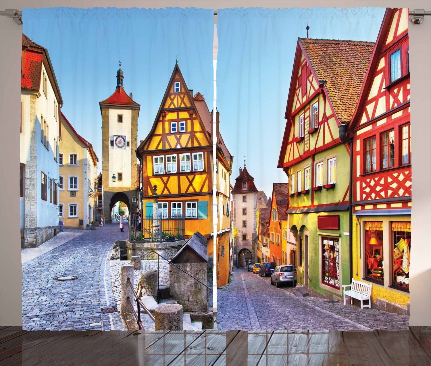German Curtains 2 Panels Set, Rothenburg ob der Tauber Bavaria Germany