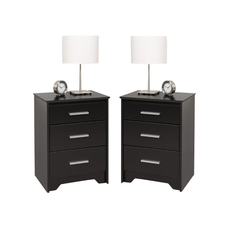 Bedroom Simple Coal Harbor 3 Storage Drawers Tall Wooden Nightstand Black Finish 