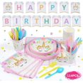 thumbnail image 1 of 114 piezas de platos desechables de unicornio para cumpleaños, 16 juegos de platos desechables biodegradables, pancartas, platos, vasos, vajilla, servilletas y manteles, decoraciones para fi JFHHH pequeña, 1 of 5